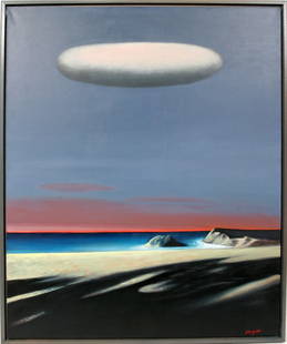 LIANG WEI OIL ON CANVAS " A SEASONAL SUNSET ": LIANG WEI (CHINA/U.S. 20TH C), OIL ON CANVAS, H. 36 1/4" X W. 30", " A SEASONAL SUNSET ":Framed and signed lower right