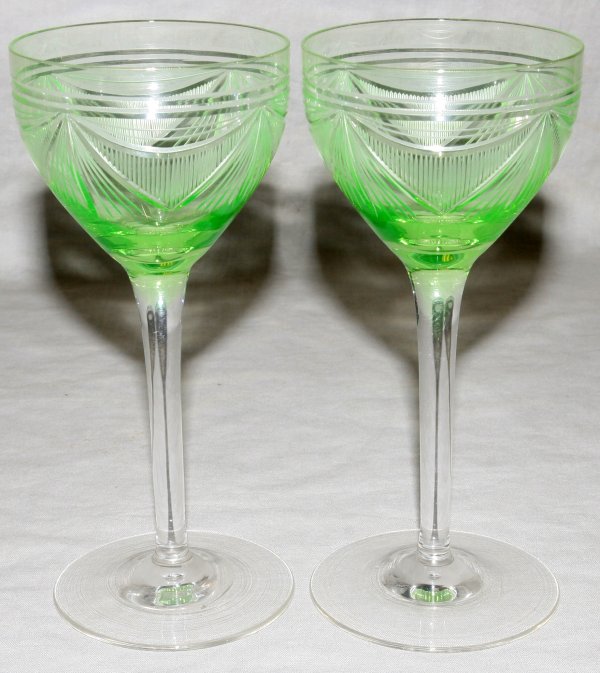 BACCARAT GREEN TO CLEAR CRYSTAL WINE GLASSES