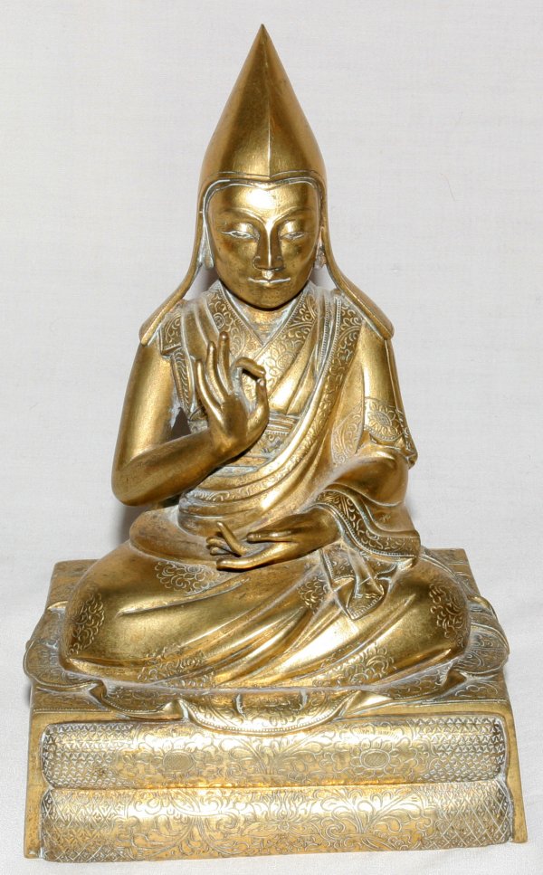 TIBETAN BRASS FIGURE OF SEATED WOMAN, H 7"