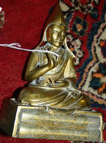 TIBETAN BRASS FIGURE OF SEATED WOMAN, H 7" - 2