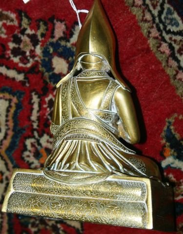 TIBETAN BRASS FIGURE OF SEATED WOMAN, H 7" - 3