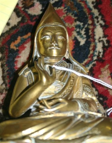 TIBETAN BRASS FIGURE OF SEATED WOMAN, H 7" - 5