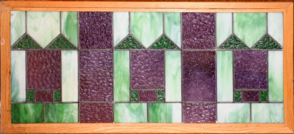 AMERICAN SLAG & LEADED GLASS WINDOW, H 15"