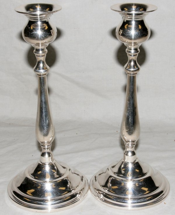 WOLFF SILVER PLATE CANDLE HOLDERS, H 10"