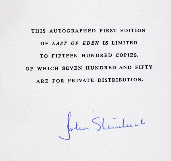 JOHN STEINBECK, AUTOGRAPH 'EAST OF EDEN' 1952 - 2