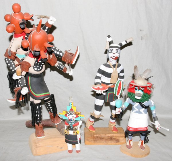 HOPI CARVED & PAINTED WOOD KACHINA DOLLS, 4