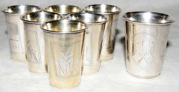 RUSSIAN SILVER VODKA CUPS, LOT OF SEVEN