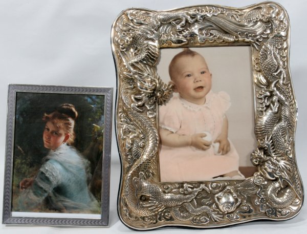 CHINESE STYLE STERLING PICTURE FRAME & ENAMEL