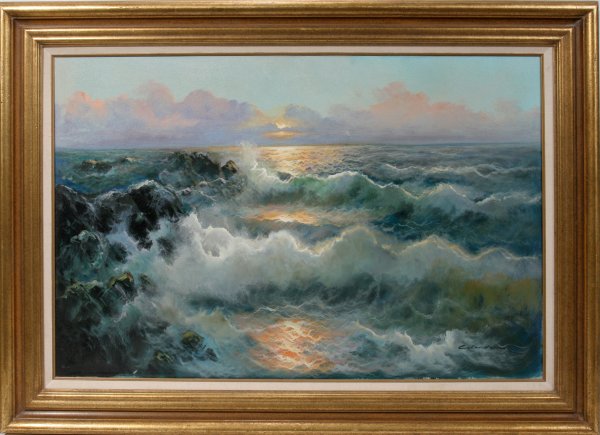 A.C. CALANDRINO OIL ON CANVAS, OCEAN AT DAWN