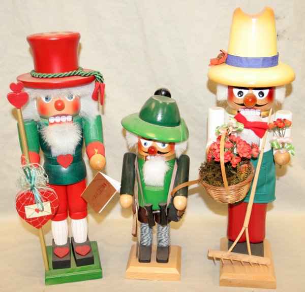 GERMAN WOODEN CHARACTER NUTCRACKERS, THREE