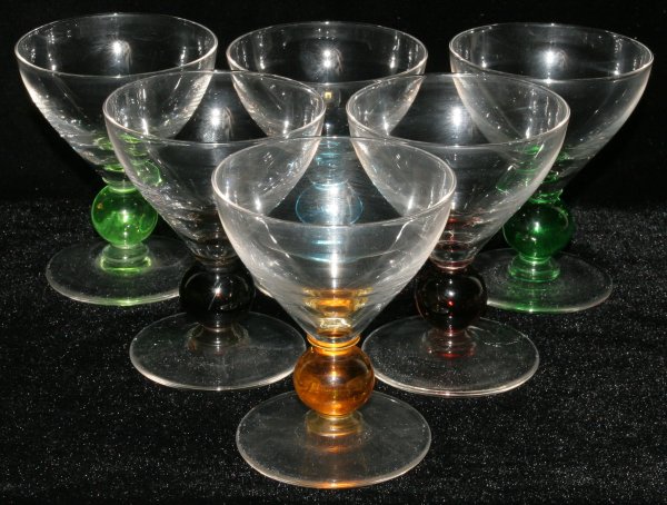 CLEAR-TO-COLOR GLASS COCKTAIL GLASSES, SIX