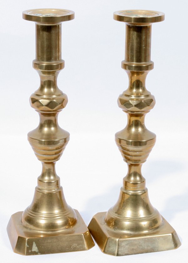 BRASS CANDLESTICKS, PAIR, H 8"