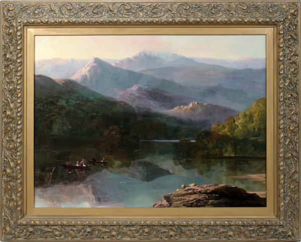 AMERICAN SCHOOL OIL MOUNTAIN & LAKE SCENE