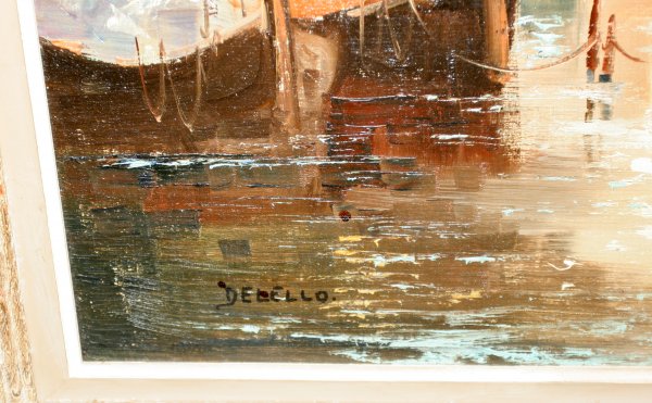 DELELLO OIL ON CANVAS, VENETIAN HARBOR SCENE - 2