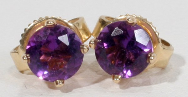 14 KT YELLOW GOLD & AMETHYST STUD EARRINGS