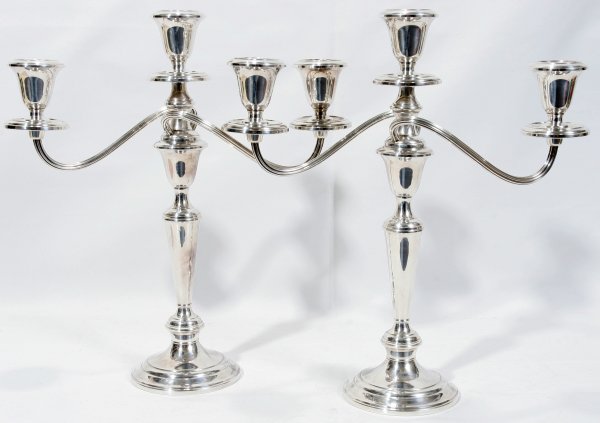 GORHAM 3 LIGHT STERLING CANDELABRA, PAIR
