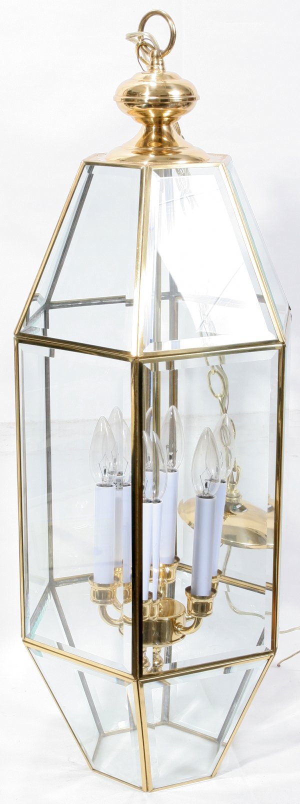 BRASS LANTERN STYLE SIX LIGHT CHANDELIER
