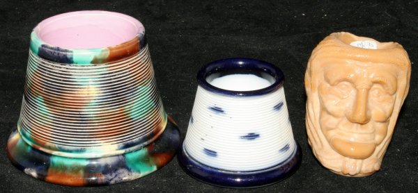 MAJOLICA MATCH STRIKE IN BEEHIVE FORM, 3 PCS