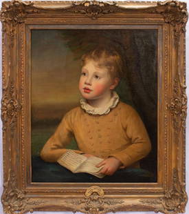 AFTER SIR WILLIAM BEECHEY OIL ON CANVAS: AFTER SIR WILLIAM BEECHEY, OIL ON CANVAS, H 23" W 20" PORTRAIT OF MASTER RUPERT HILL Portrait of the young boy, identified on brass label. Frame: 30" x 27". Circa 1900.