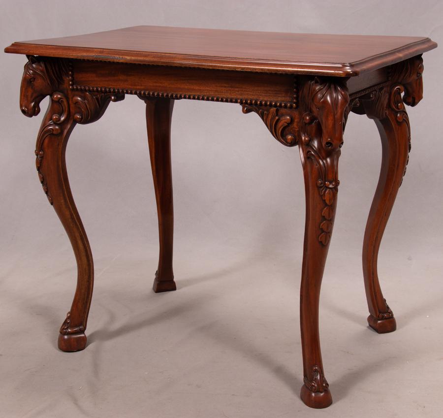 CARVED MAHOGANY GAME TABLE, HORSE HEAD CARVING (1 of 2)