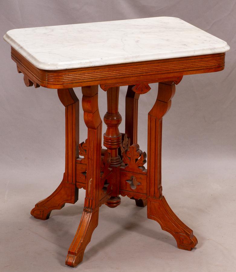 EASTLAKE WALNUT & MARBLE TOP TABLE, C. 1900 (1 of 1)