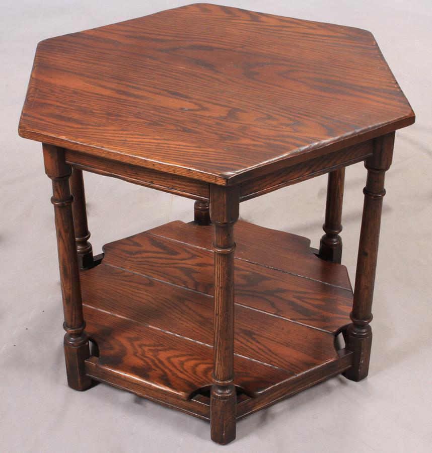 ENGLISH STYLE OAK HEXAGONAL TABLE H 22" W 24" (1 of 3)