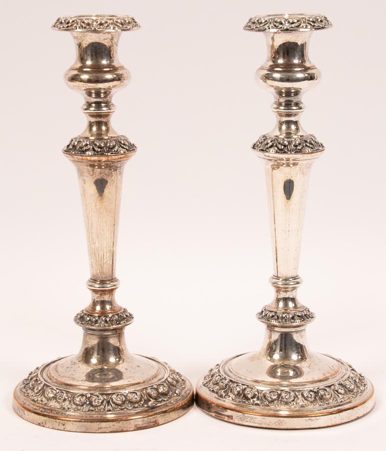 ENGLISH SHEFFIELD PLATE  CANDLESTICKS, C. 1850 (1 of 5)