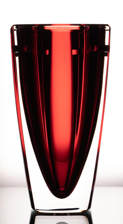 WATERFORD CRYSTAL VASE, CRANBERRY OVERLAY (1 of 2)