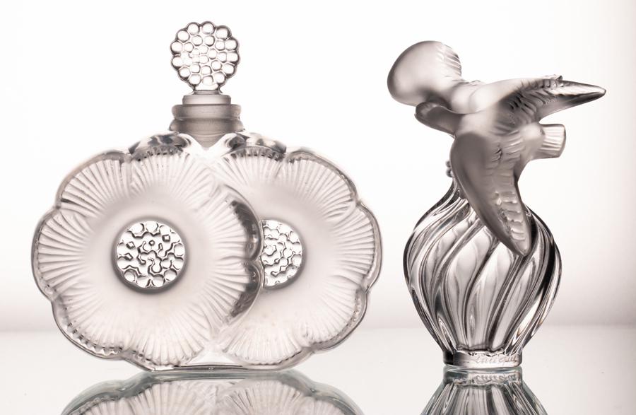 LALIQUE CRYSTAL  PERFUME BOTTLES, TWO H 3" (1 of 6)