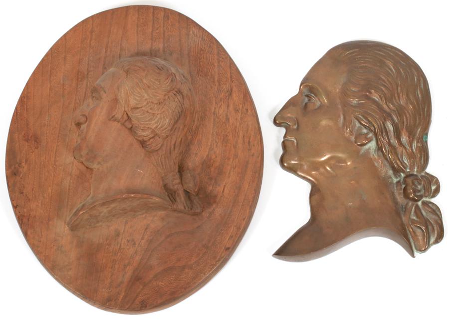 BRONZE & CARVED OAK WASHINGTON PLAQUES, 2 PCS (1 of 3)