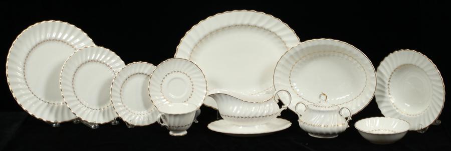 ROYAL DOULTON 'ADRIAN' PATTERN BONE CHINA, SERVICE: ROYAL DOULTON 'ADRIAN' PATTERN BONE CHINA, SERVICE, 99 PCSA Royal Doulton 'Adrian' pattern bone china service set. Includes 14 dinner plates (DIA 10.5"), 14 salad plates, 15 bread & butter plates, 12 