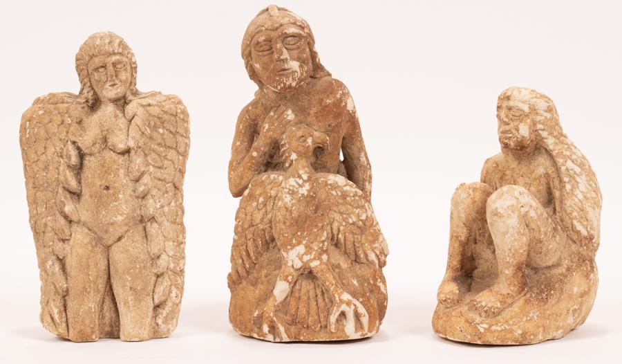 NORTH AFRICAN CARVED LIMESTONE FIGURES, THREE (1 of 11)