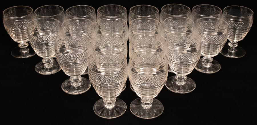 BRYCE CRYSTAL GOBLETS LOT OF 19, H 5.5": BRYCE CRYSTAL GOBLETS LOT OF 19, H 5.5" Pattern #575 - 5. Hand cut. All matching. From the Estate of Mary Anne Zinn, Grosse Pointe Farms