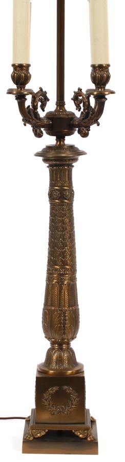EMPIRE STYLE BRASS LAMP, C. 1950, H 44", DIA 11" (1 of 4)