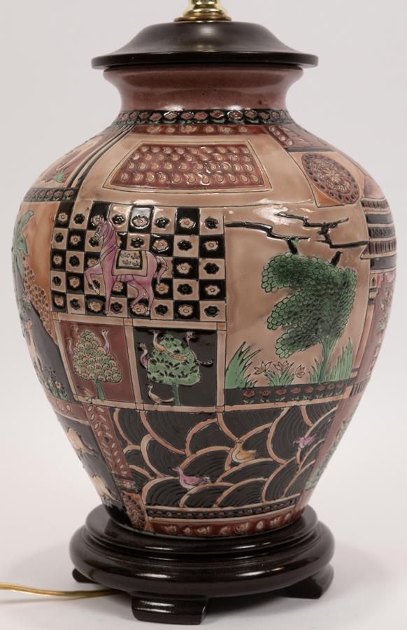 POTTERY TABLE LAMP, WILD ANIMAL THEME H 24" (1 of 7)