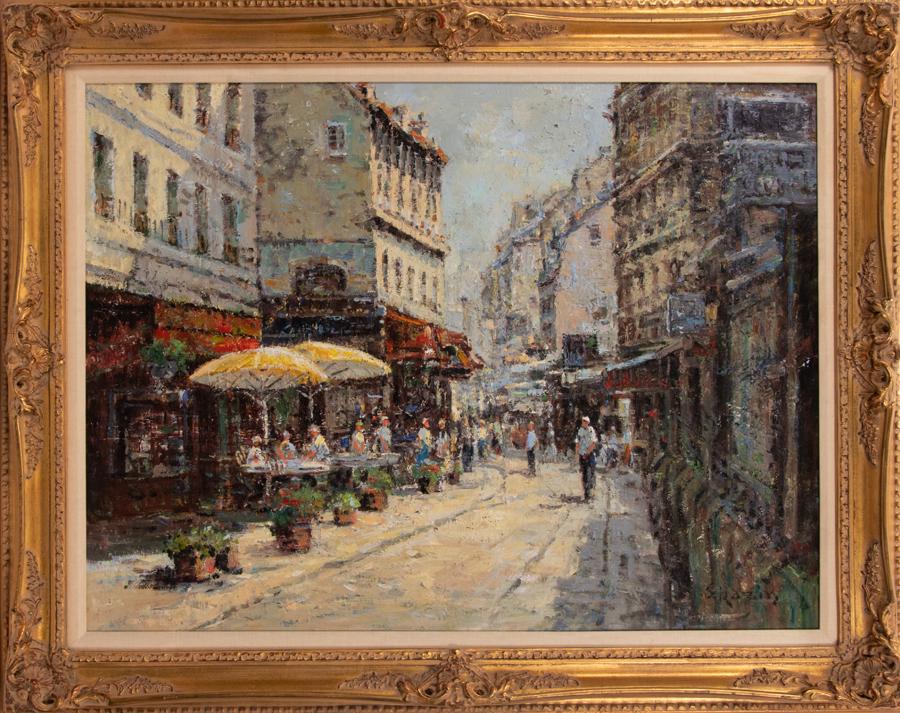 S. RAZIN OIL ON CANVAS, EUROPEAN STREET SCENE: S. RAZIN (KOREAN, B. 1962), OIL ON CANVAS, H 30", W 40", EUROPEAN STREET SCENE An oil on canvas by S. Razin. Depicting a European street scene, likely Paris. Artist's signature to the lower right. Fra