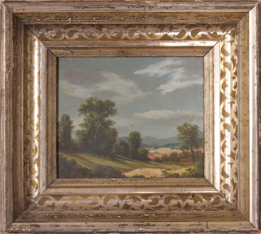OIL ON MASONITE H 4.5" W 5.5" LANDSCAPE: OIL ON MASONITE H 4.5" W 5.5" LANDSCAPE Frame H 8.5" W 9.5"