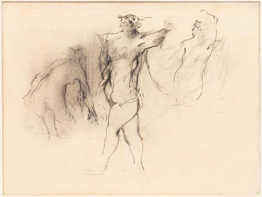 ZUBEL KACHADOORIAN PASTEL AND CHARCOAL ON PAPER: ZUBEL KACHADOORIAN (AMERICAN, 1926) PASTEL AND CHARCOAL ON PAPER LAID DOWN TO MASONITE, 1962 H 13" W 17.25" FIGURE PROFILES Signed and dated in the lower left quadrant. Frame H 20.75" W 25"