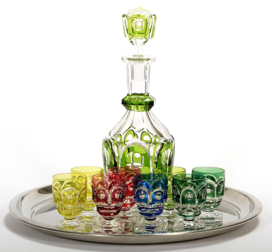 VAL ST. LAMBERT DECANTER & CORDIALS + TRAY, 10 PCS (1 of 9)