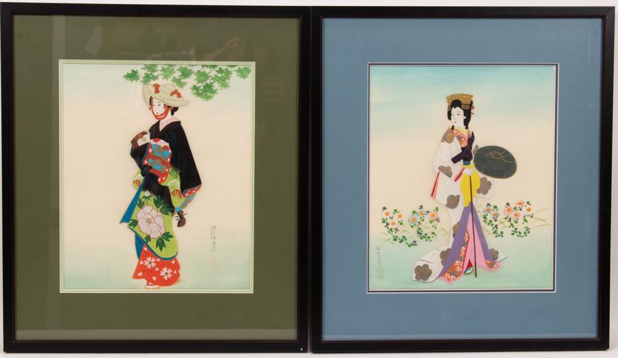 TEMPERA ON SILK, 2 PCS, KOREAN BEAUTIES (1 of 6)