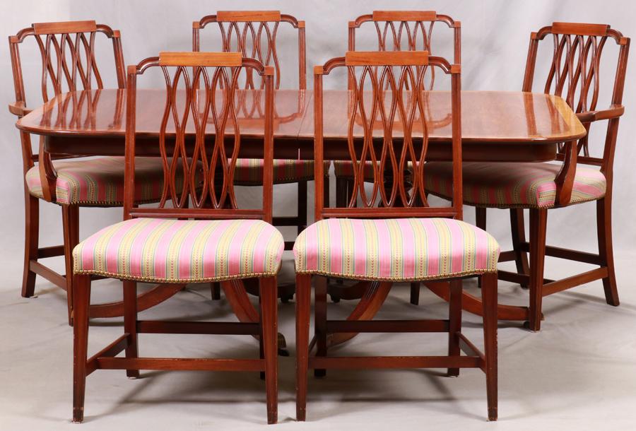 DOUBLE PEDESTAL MAHOGANY DINING TABLE + 6 CHAIRS (1 of 4)