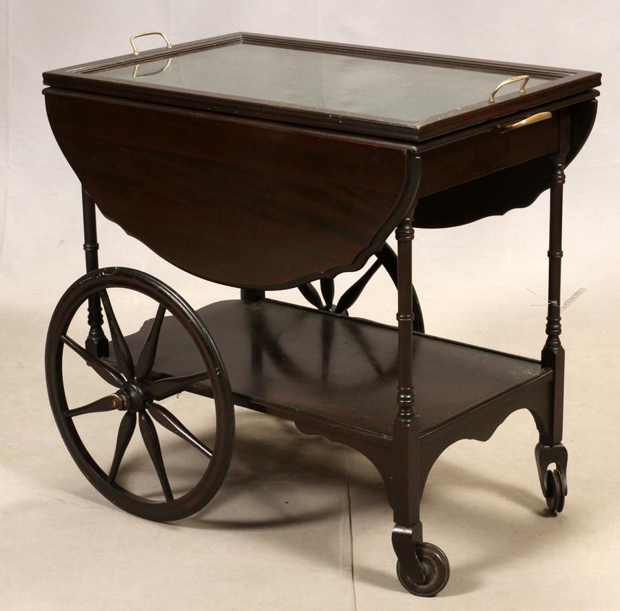 MAHOGANY TEA CART, DROP LEAVES, REMOVABLE TRAY (1 of 4)