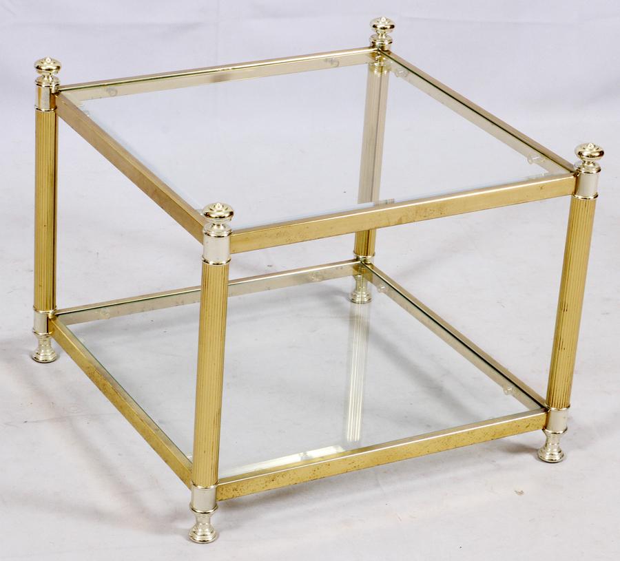 GLASS AND BRASS FRAME TABLE, H 18", W 22" (1 of 2)
