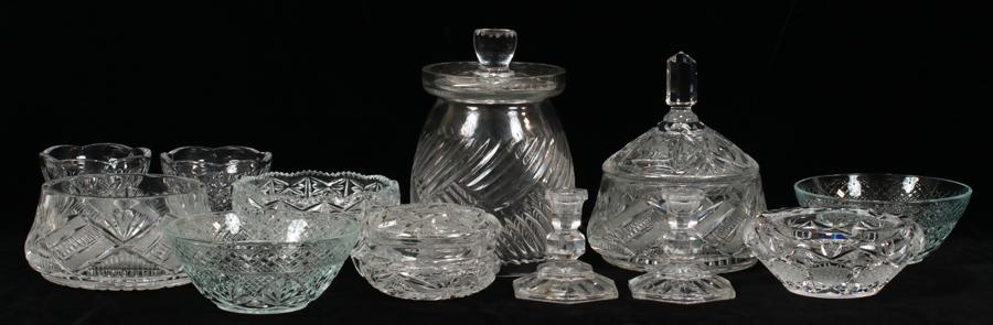 CRYSTAL CANDLESTICKS, DISHES & CANNISTERS, 12 PCS (1 of 3)