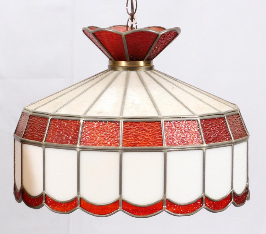 BOWL PENDANT, LEADED GLASS HANGING LAMP, C1950 (1 of 1)