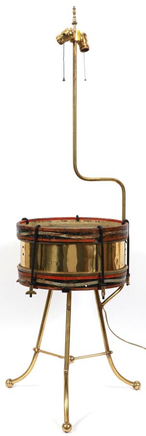 SNARE DRUM & BRASS FLOOR LAMP, H 50", DIA 14" (1 of 2)