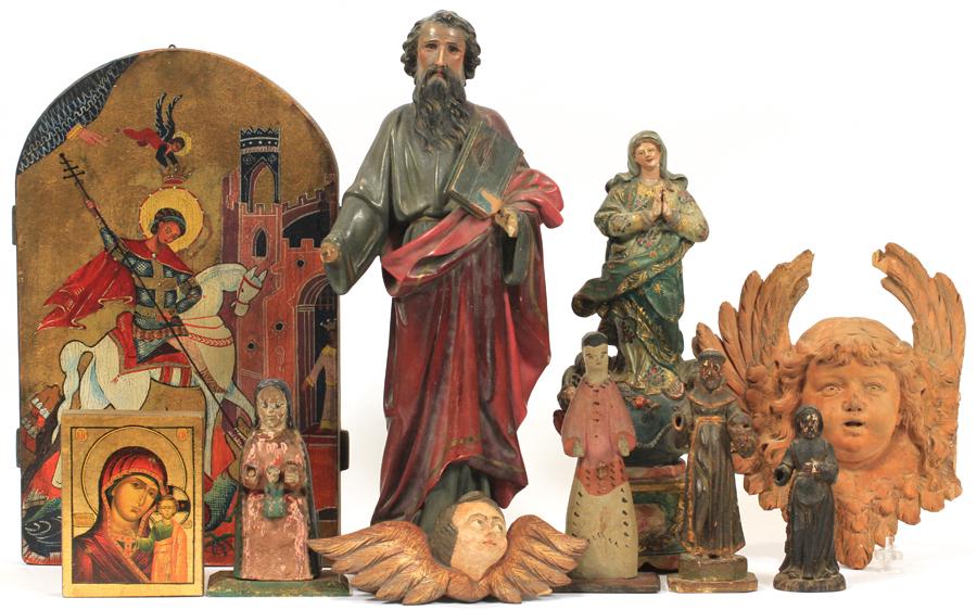 ECCLESIASTIC WOOD & TERRACOTTA FIGURINES & PLAQUES (1 of 5)