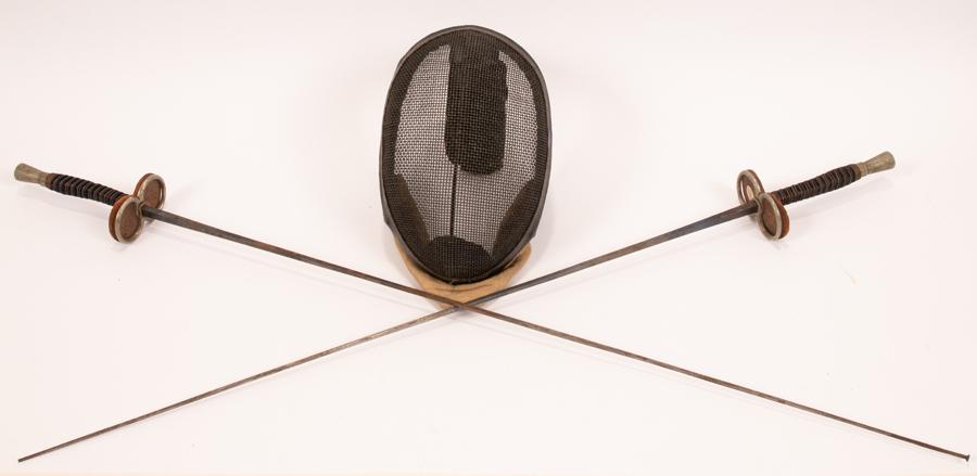 GERMAN FENCING HELMET AND TWO FENCING FOILS (1 of 8)