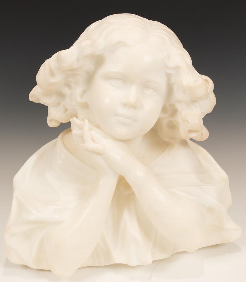 CECCARELLI,  ITALIAN CARRARA MARBLE BUST OF CHILD (1 of 6)