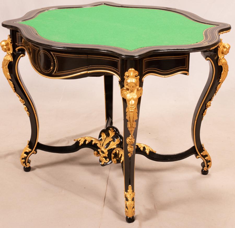 FRENCH BOULLE EBONY GAME - CONSOLE TABLE (1 of 8)